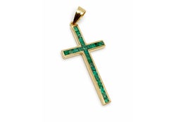 18K Yellow Gold Zambian Emerald Cross Pendant Natural Emerald Religious Pendant