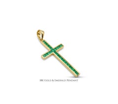 18K Yellow Gold Zambian Emerald Cross Pendant Natural Emerald Religious Pendant