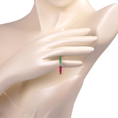 18K Yellow Gold Zambian Emerald Mozambique Ruby 5x3 MM Octagon Eternity Ring