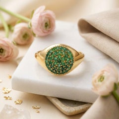 18K Yellow Gold Zambian Emerald Signet Ring 0.45 Carat Natural Emerald Ring