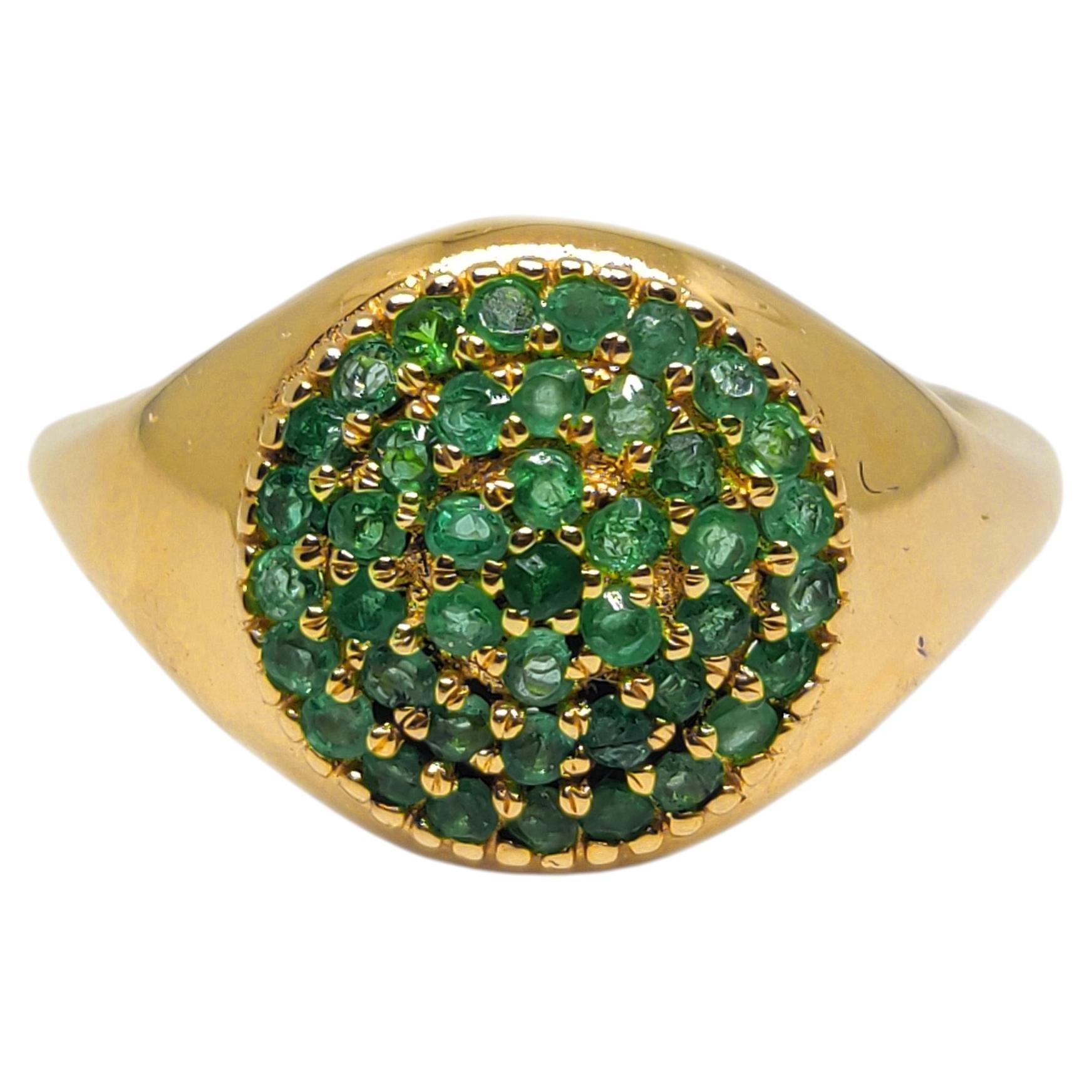 Anillo de oro amarillo de 18 quilates con sello de esmeralda de Zambia Anillo de esmeralda natural de 0,45 quilates