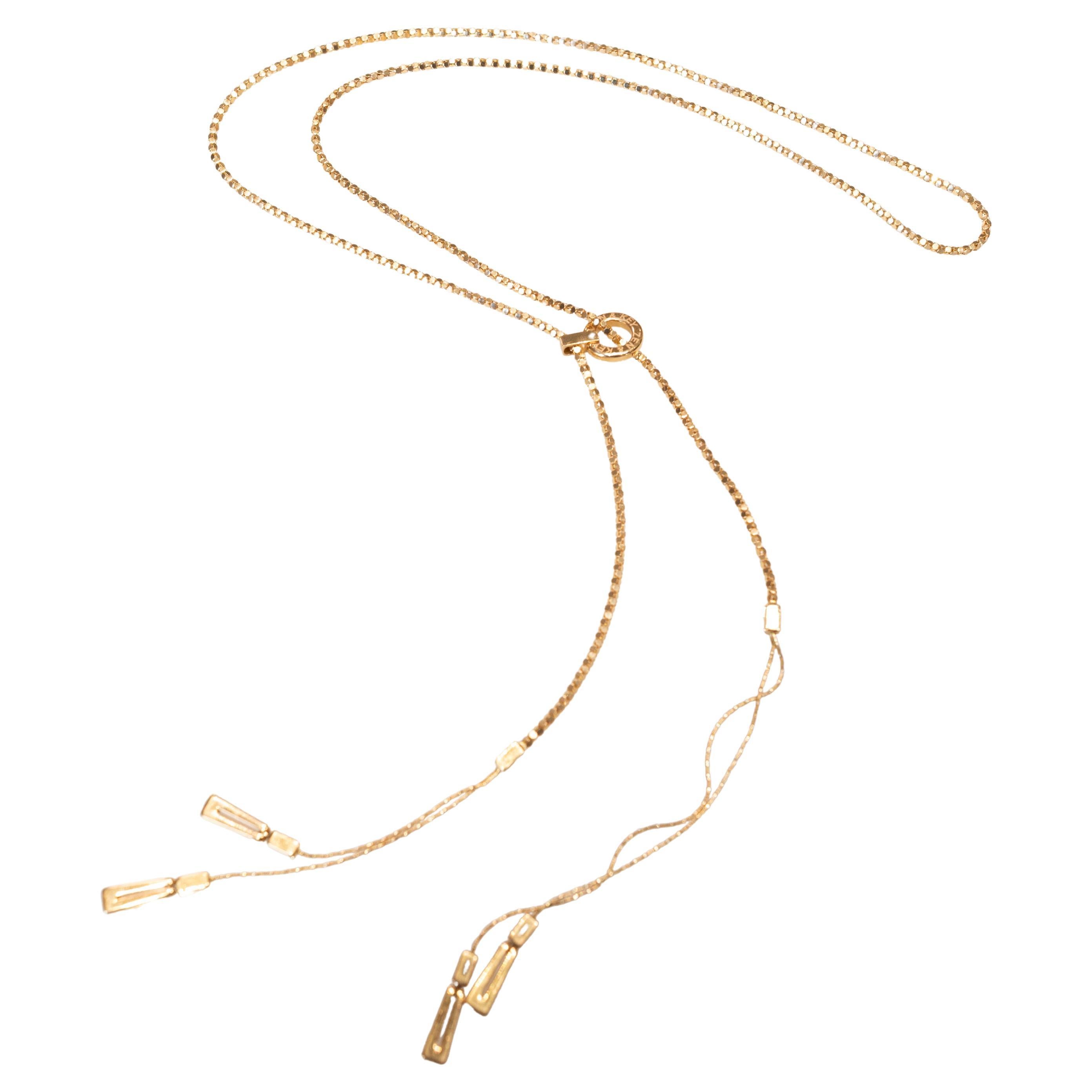 18K Yellow Gold “Zen and Key” Lariat Necklace, 45 Inch, 21 Grams 750