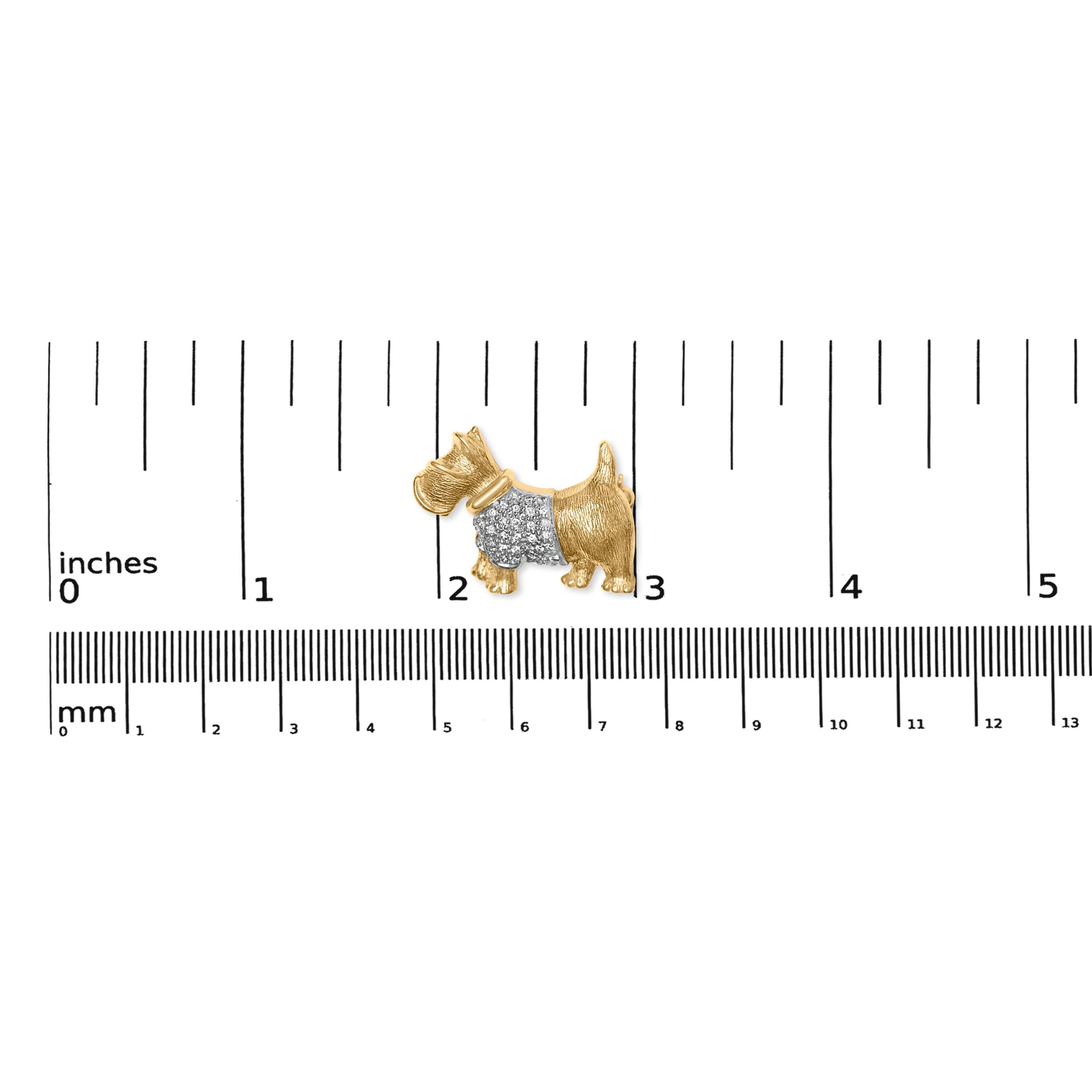 18 Karat Gelbgold1/3 Gesamtkaratgewicht Diamant Scottish Terrier Brosche Anstecknadel und Anhänger (Rundschliff) im Angebot