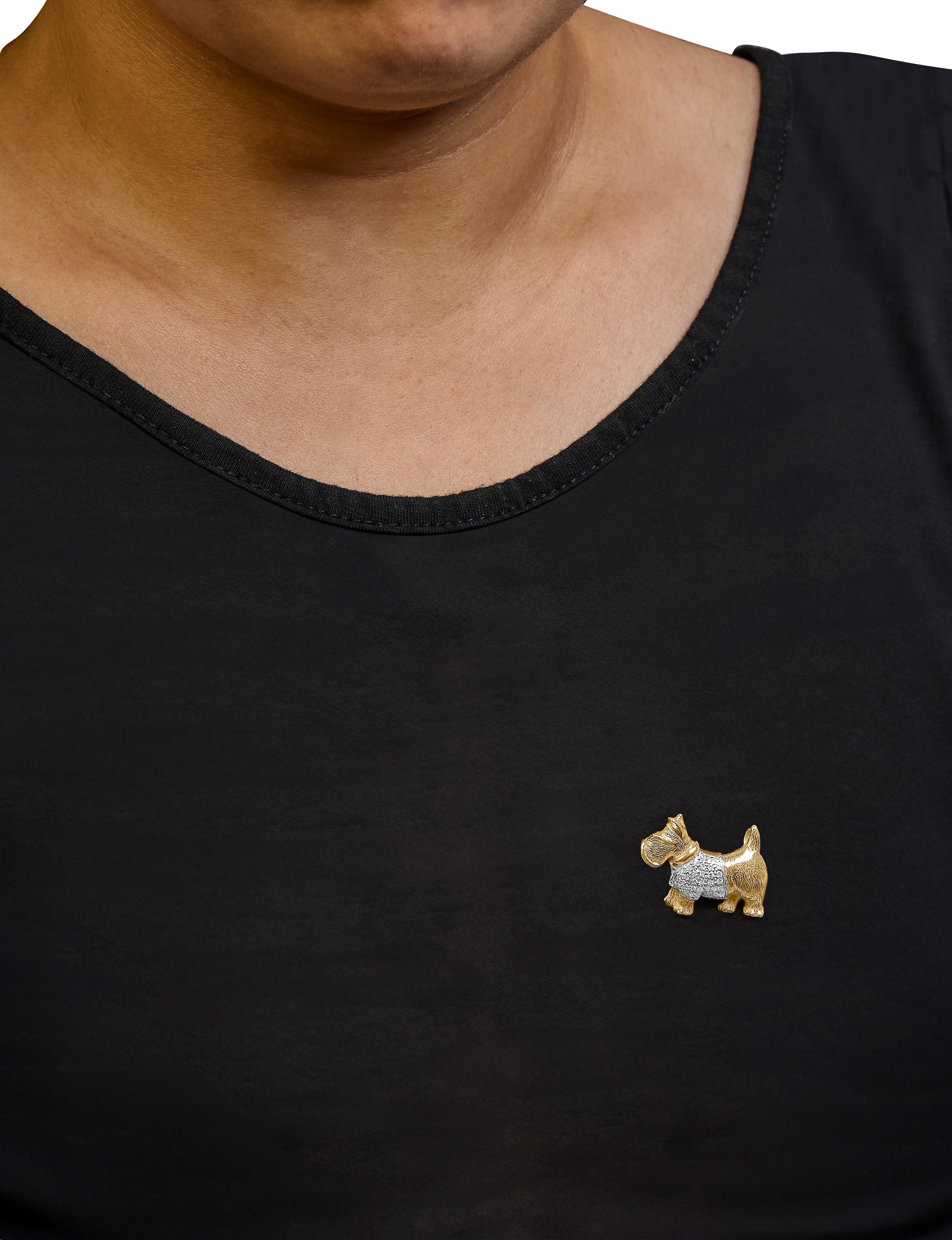 18 Karat Gelbgold1/3 Gesamtkaratgewicht Diamant Scottish Terrier Brosche Anstecknadel und Anhänger im Zustand „Neu“ im Angebot in New York, NY