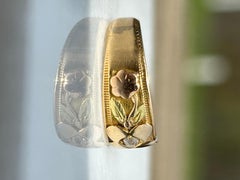 18k Yellow, Green and Rose Gold Floral and Rose Cut Diamond Band
