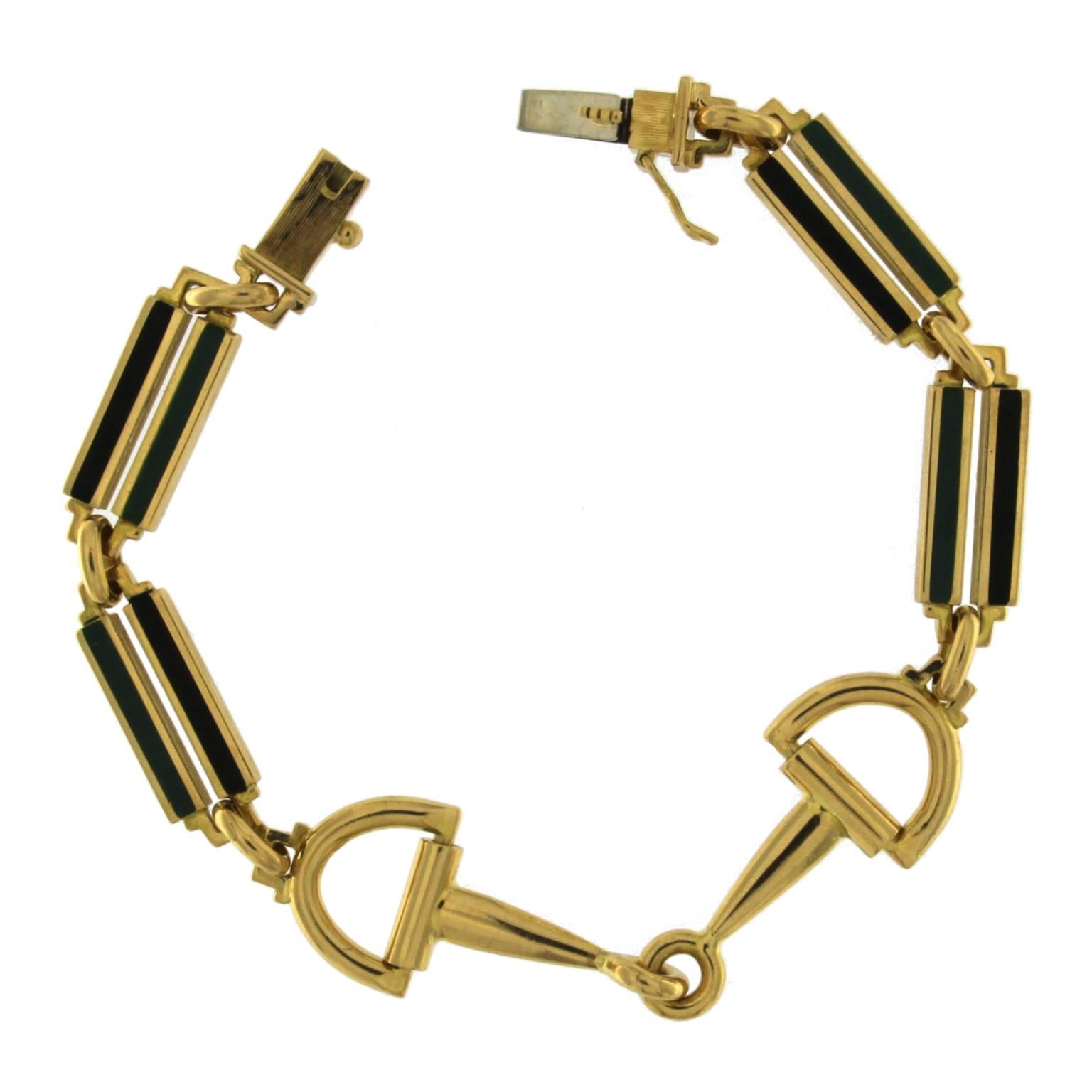 18 Karat Yellow Horsebit Enameled Bracelet 1