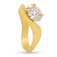 18k Yellow Matte Gold Oval Brilliant-Cut 1.20ct GIA White Diamond Sand Dune Ring