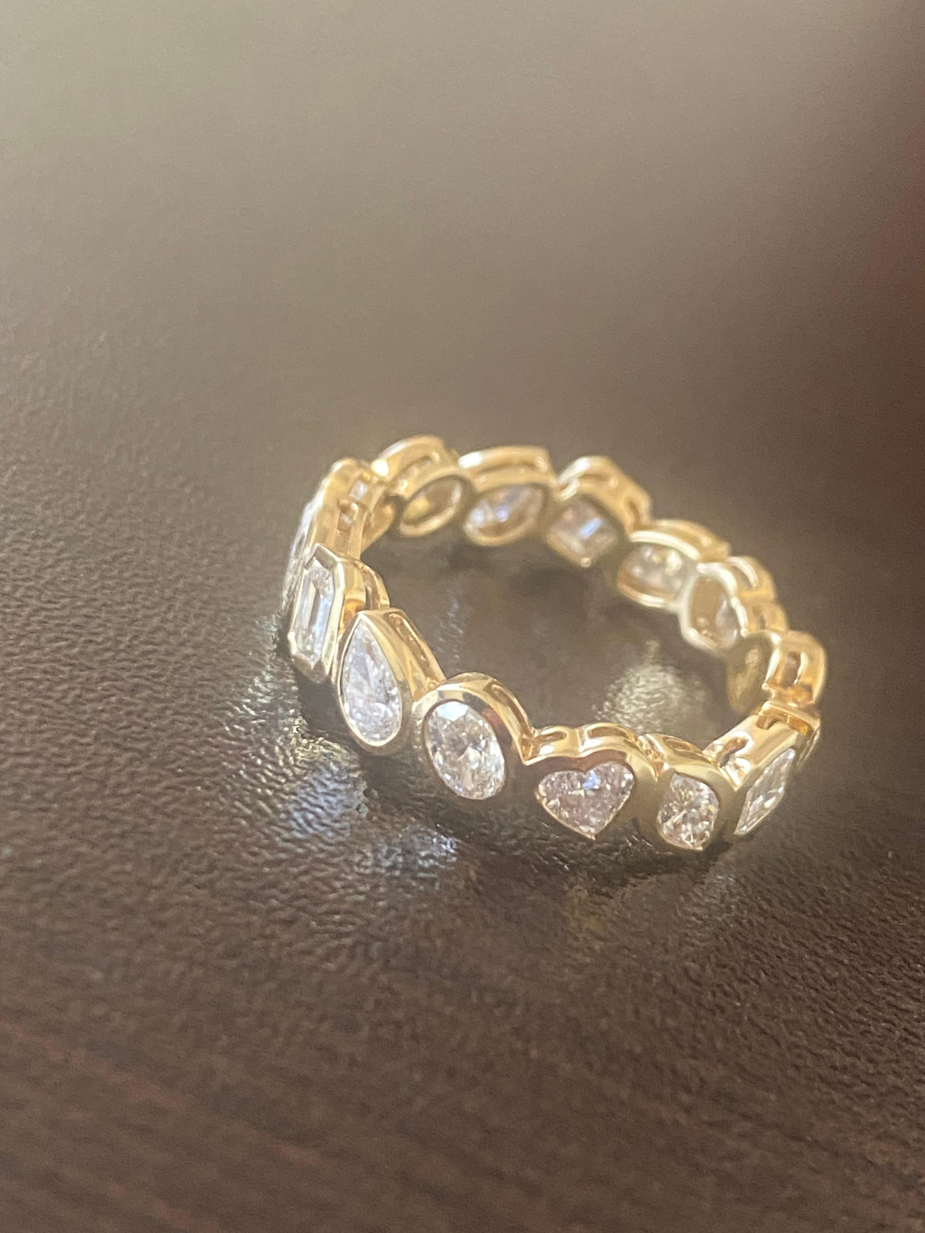 Baguette Cut 18K Yellow Multishape Eternity Ring Bezel Set For Sale