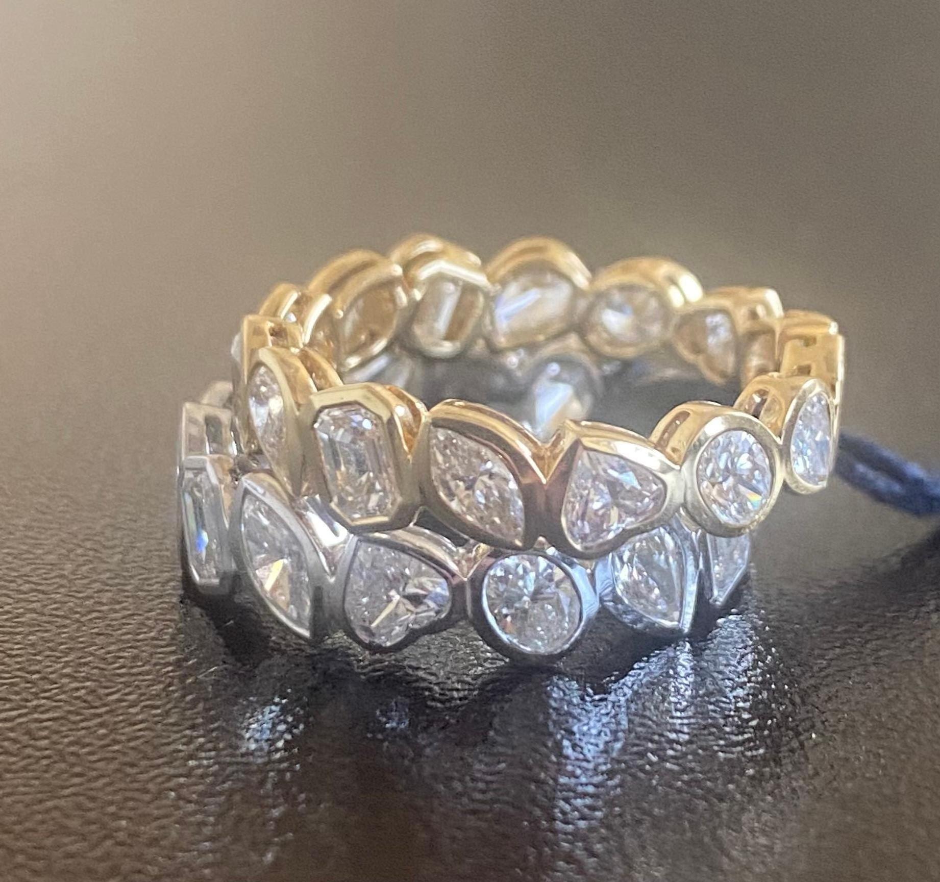 Women's 18K Yellow Multishape Eternity Ring Bezel Set For Sale