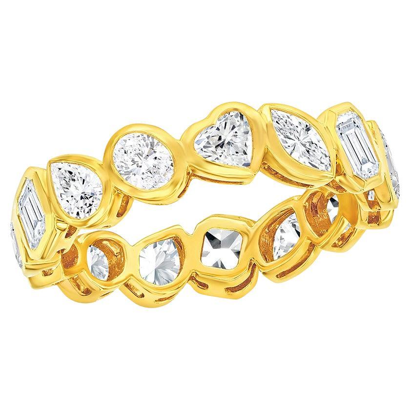 18K Yellow Multishape Eternity Ring Bezel Set For Sale