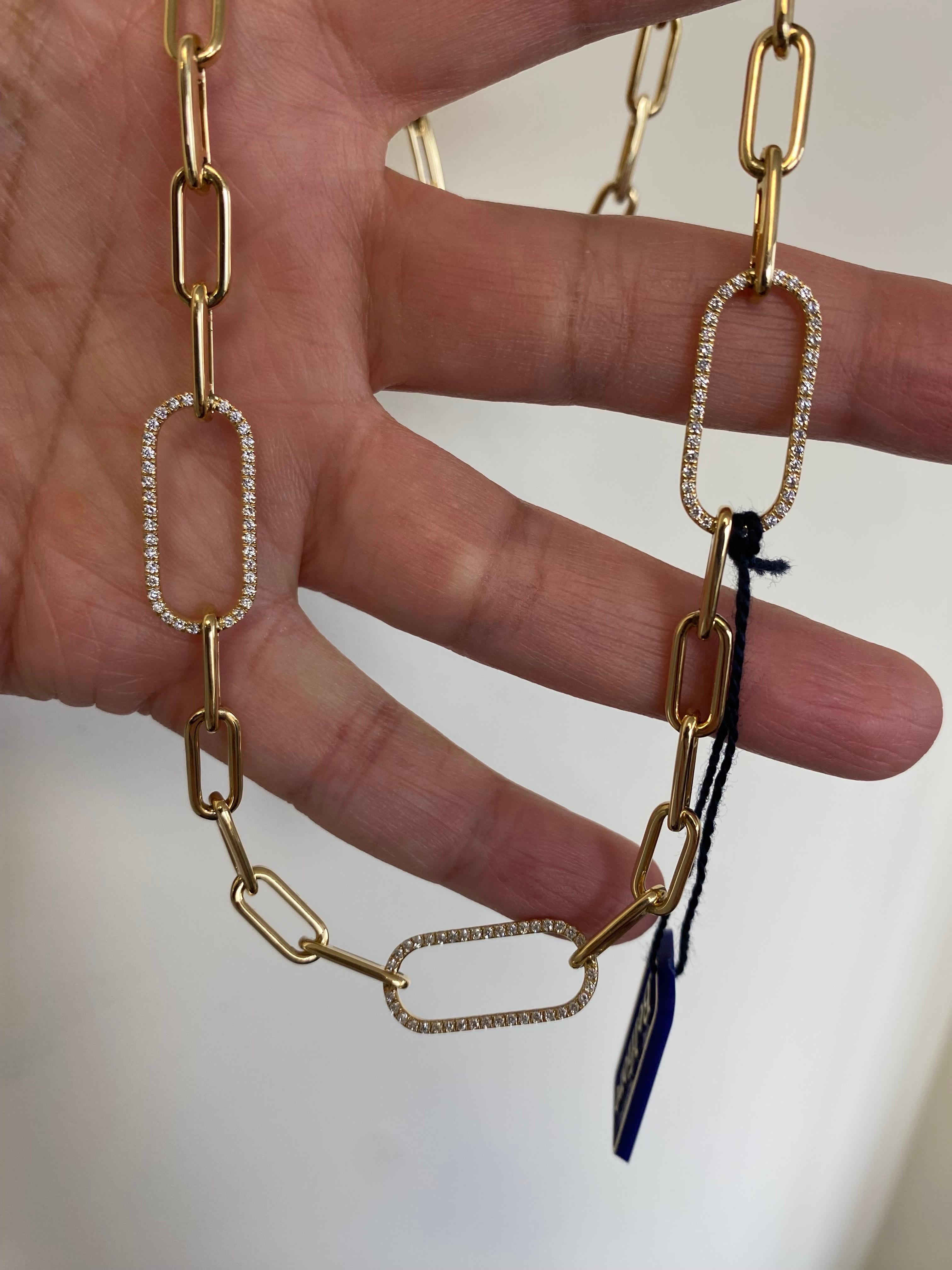 Moderne Collier à diamants Paperclip jaune 18k en vente