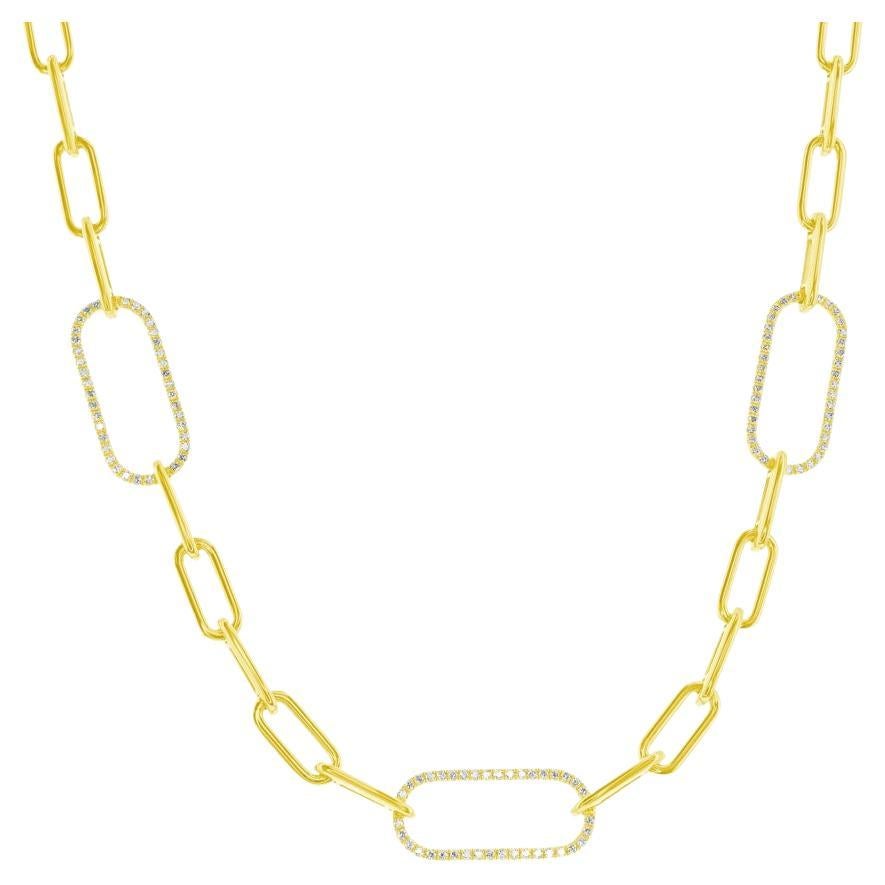 18k Yellow Paperclip Diamond Necklace For Sale