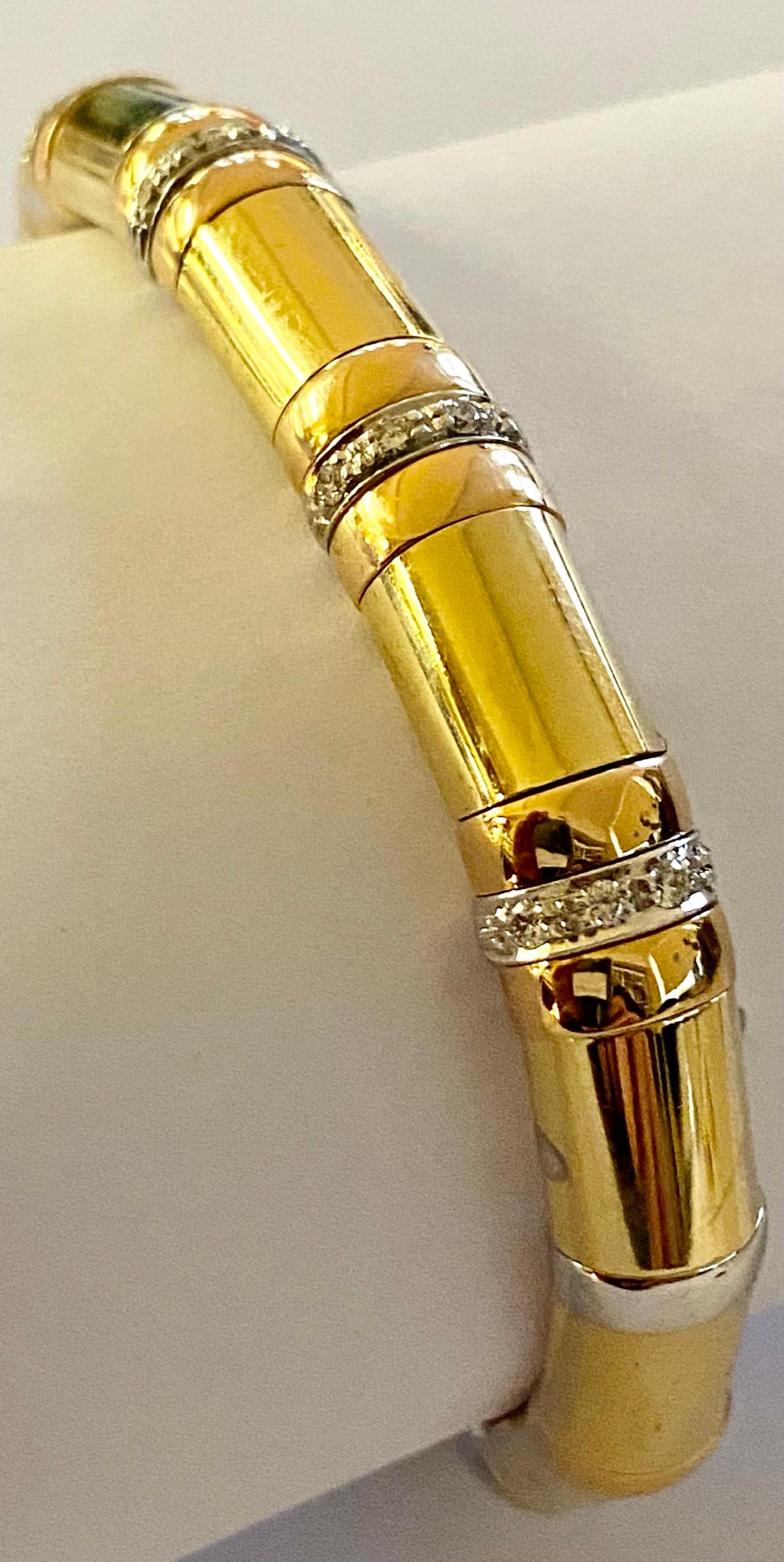 Brilliant Cut 18K, Yellow/Red/White Gold Rigid Bracelet with a Silver Core, Signed Cesari 1995