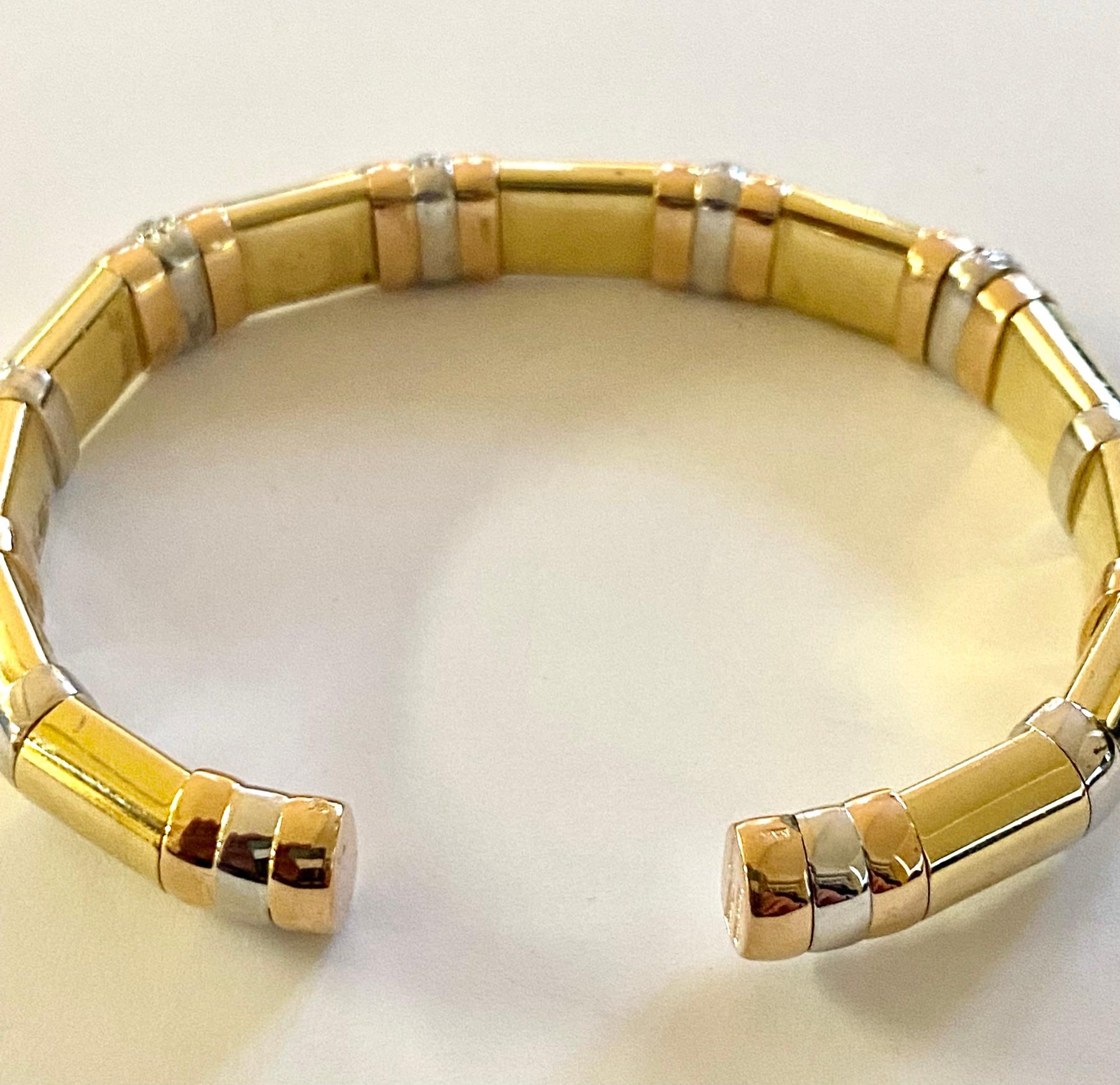 Women's or Men's 18K, Yellow/Red/White Gold Rigid Bracelet with a Silver Core, Signed Cesari 1995