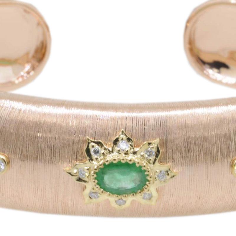 18K Yellow Gold and Rose Gold - 39.37 GM
3 Emerald - 1.29 CT
28 Diamonds - 0.25 CT

Lead time: 3-4 weeks

The family-owned company, Althoff Jewelry, has one mission – create elegant, luxurious and graceful pieces. Explore bracelets, earrings and