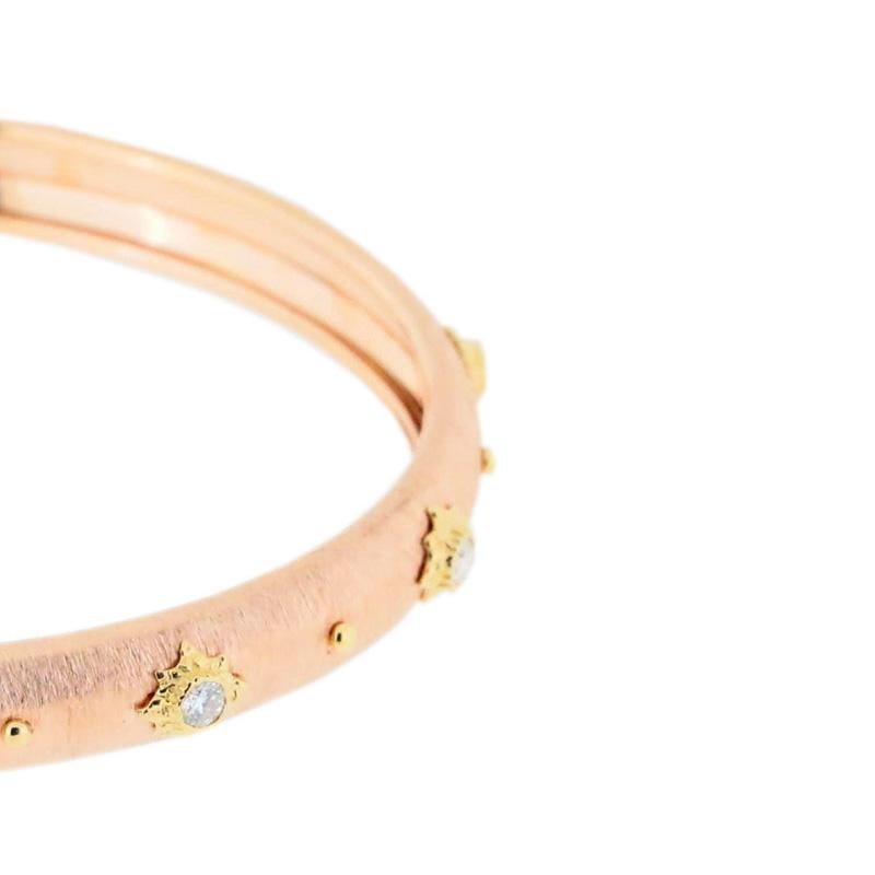 Round Cut 18K Yellow & Rose Gold Artisan Diamond Bangle Bracelet in Florentine Finish