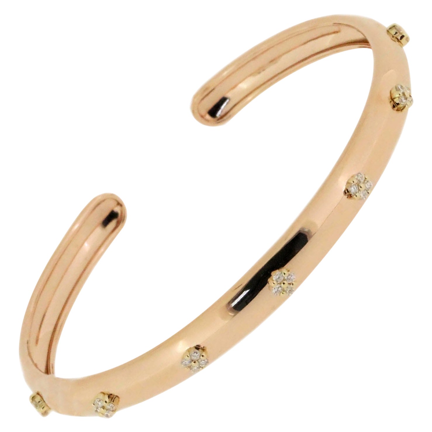 Offener Armreif aus 18 Karat Gelb- und Roségold mit handwerklichem Diamanten in florentinischem Finish