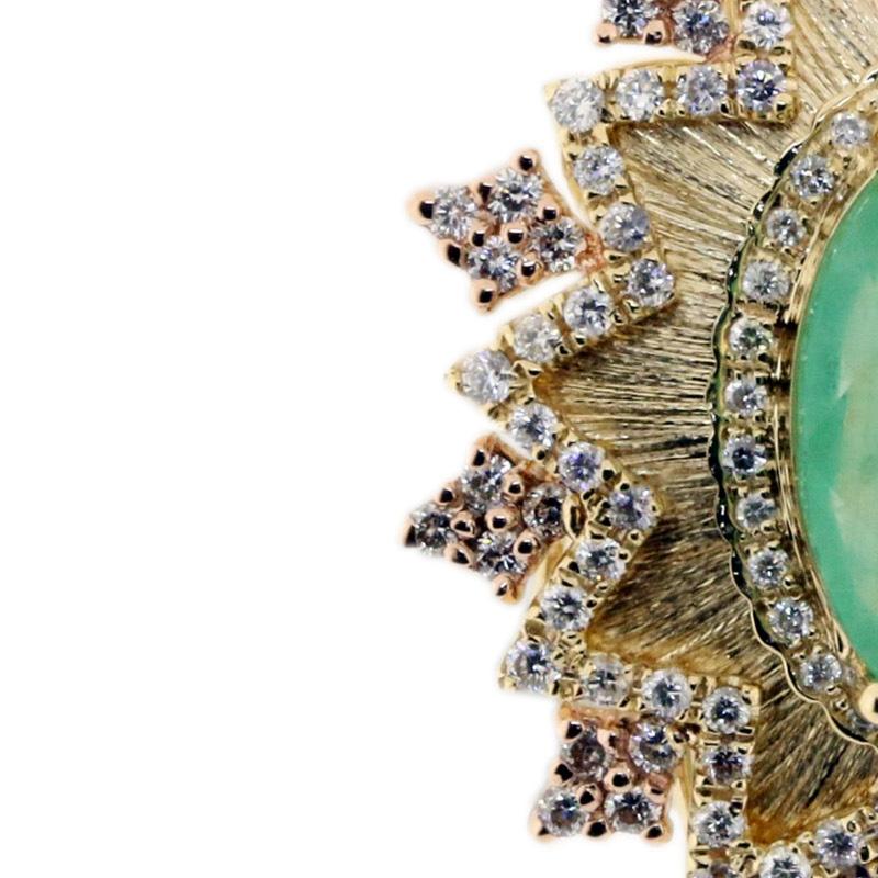 18K Yellow & Rose Gold Retro Style Emerald & Diamond Ring in Florentine Finish 3