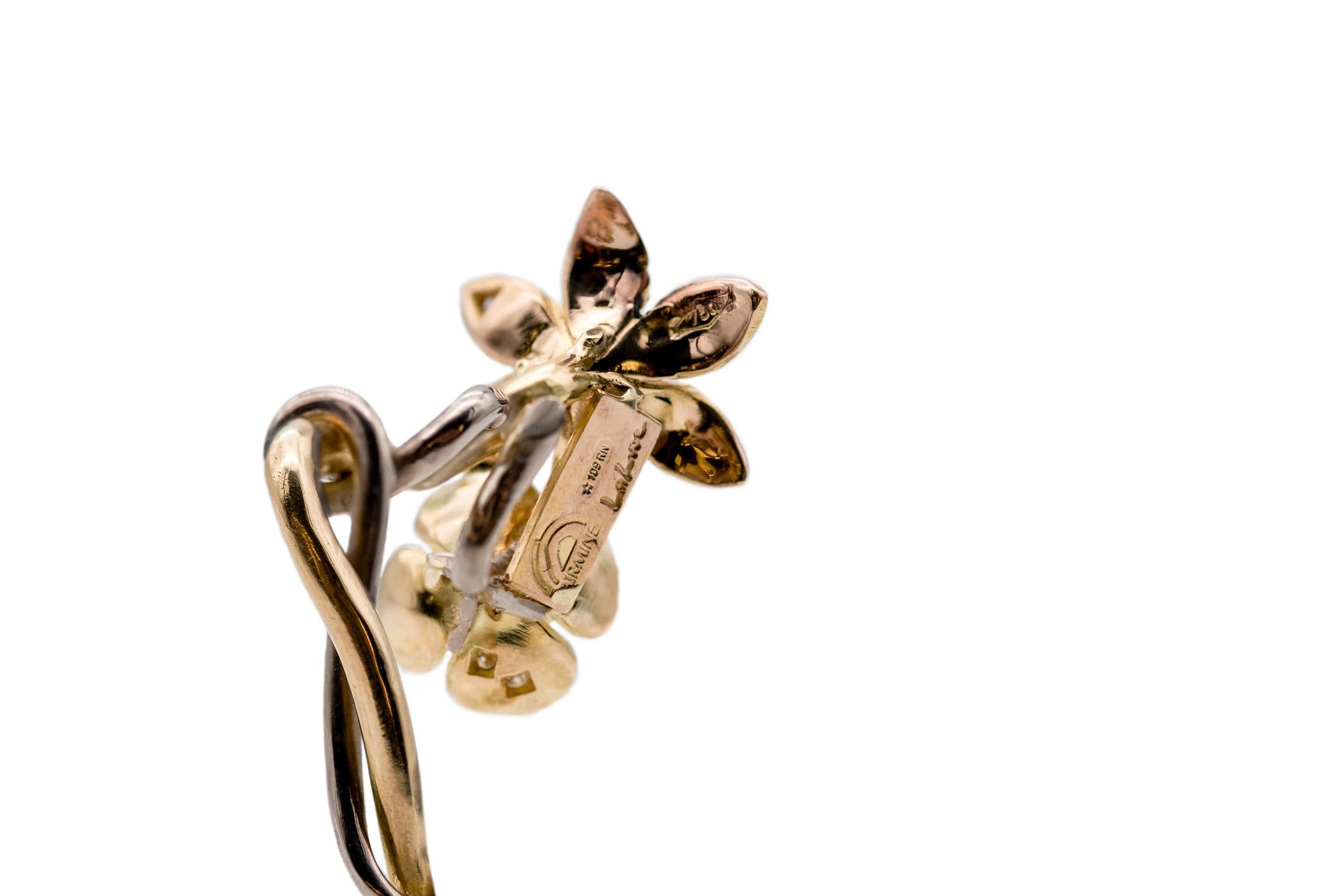 18K Yellow, Rose & Palladium White Fairmined Gold, Handmade, Flower Earrings For Sale 5