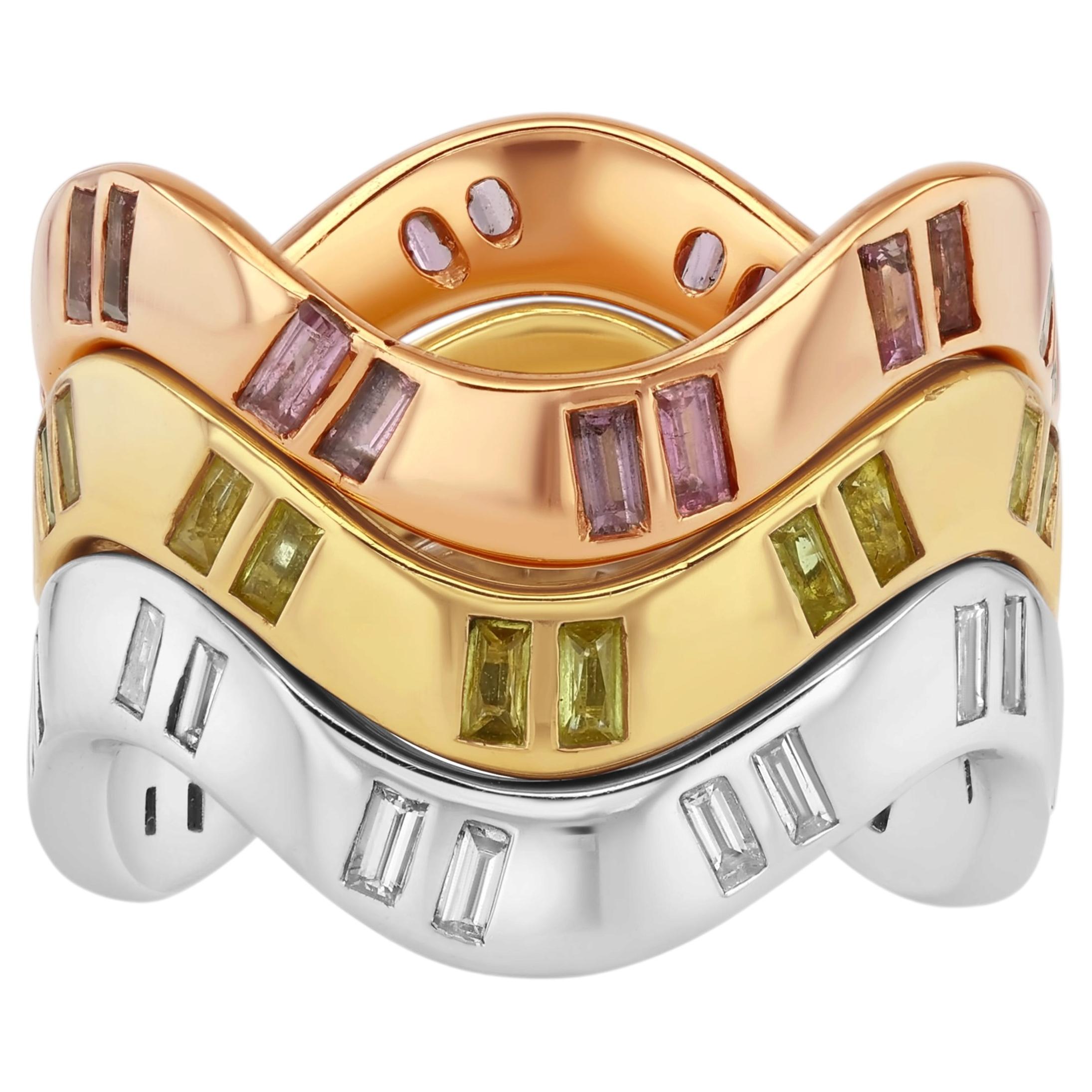 For Sale:  18k Yellow, Rose, White Gold stacking rings: diamonds & yellow sapphires
