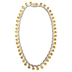 18 Karat Gelber Saphir & Baguette-Diamant-Halskette mit Wellenschliff