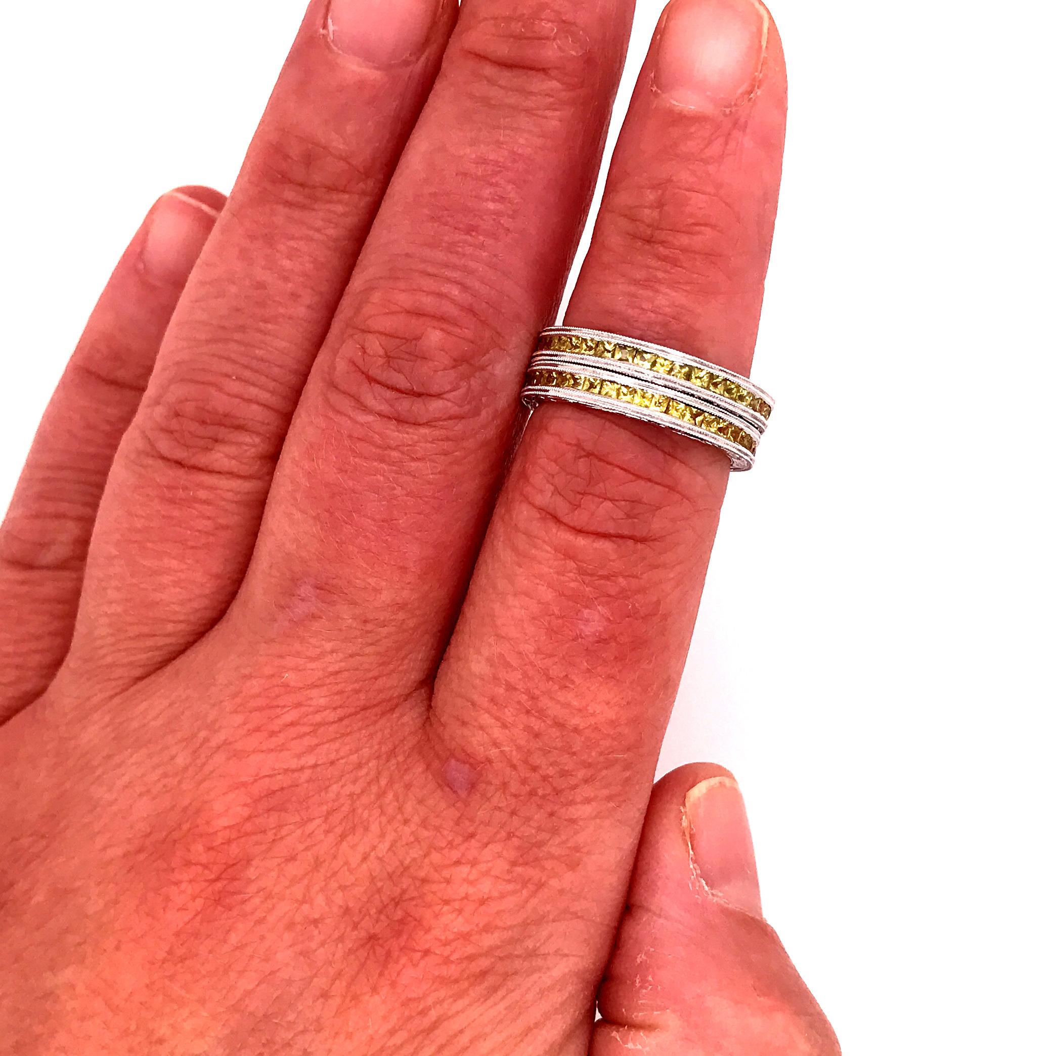 Princess Cut 18 Karat Yellow Sapphire Stackable Ring Set White Gold