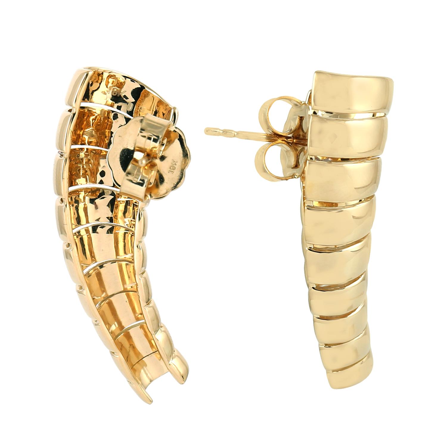 Art Deco 18k Yellow Solid Gold Ear Climber For Sale