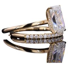 18k Yellow Solid Gold Radiant Crushed Ice Diamonds Engagement Ring
