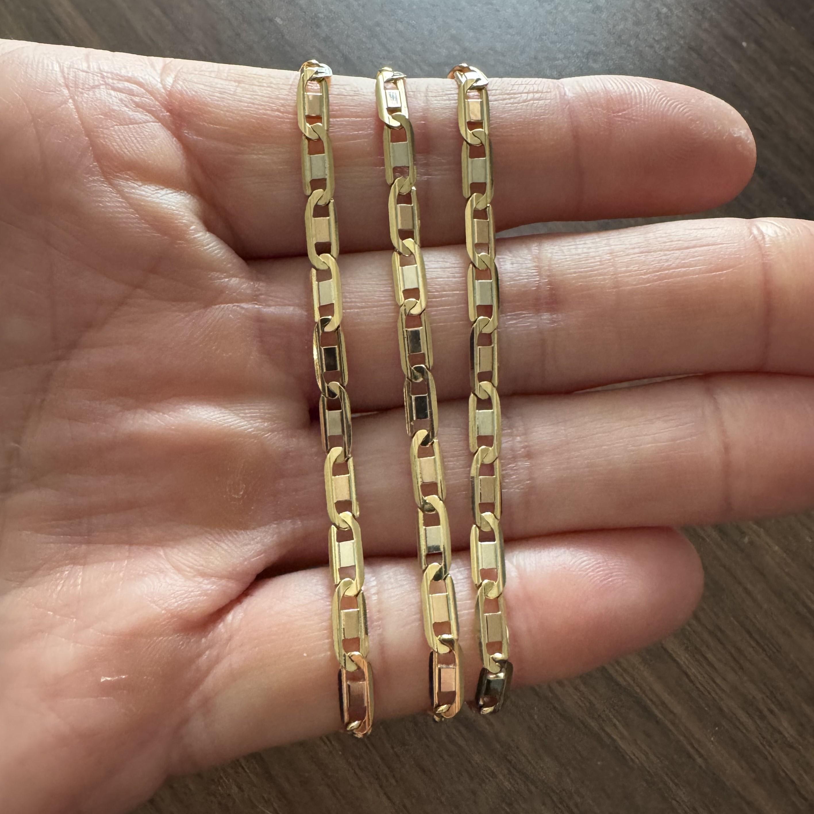 Zustand:  Ausgezeichneter Condit, Professionell gereinigt und poliert
Metall: 18k Gold (markiert und professionell getestet)
Gewicht: 16,2 g
Länge: 24 Zoll
Breite: 4 mm
Verschluss:  Karabinerhaken
Markierungen: 