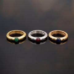 18k Yellow, White and Rose Gold Emerald, Ruby and Sapphire Stacking Ring Set