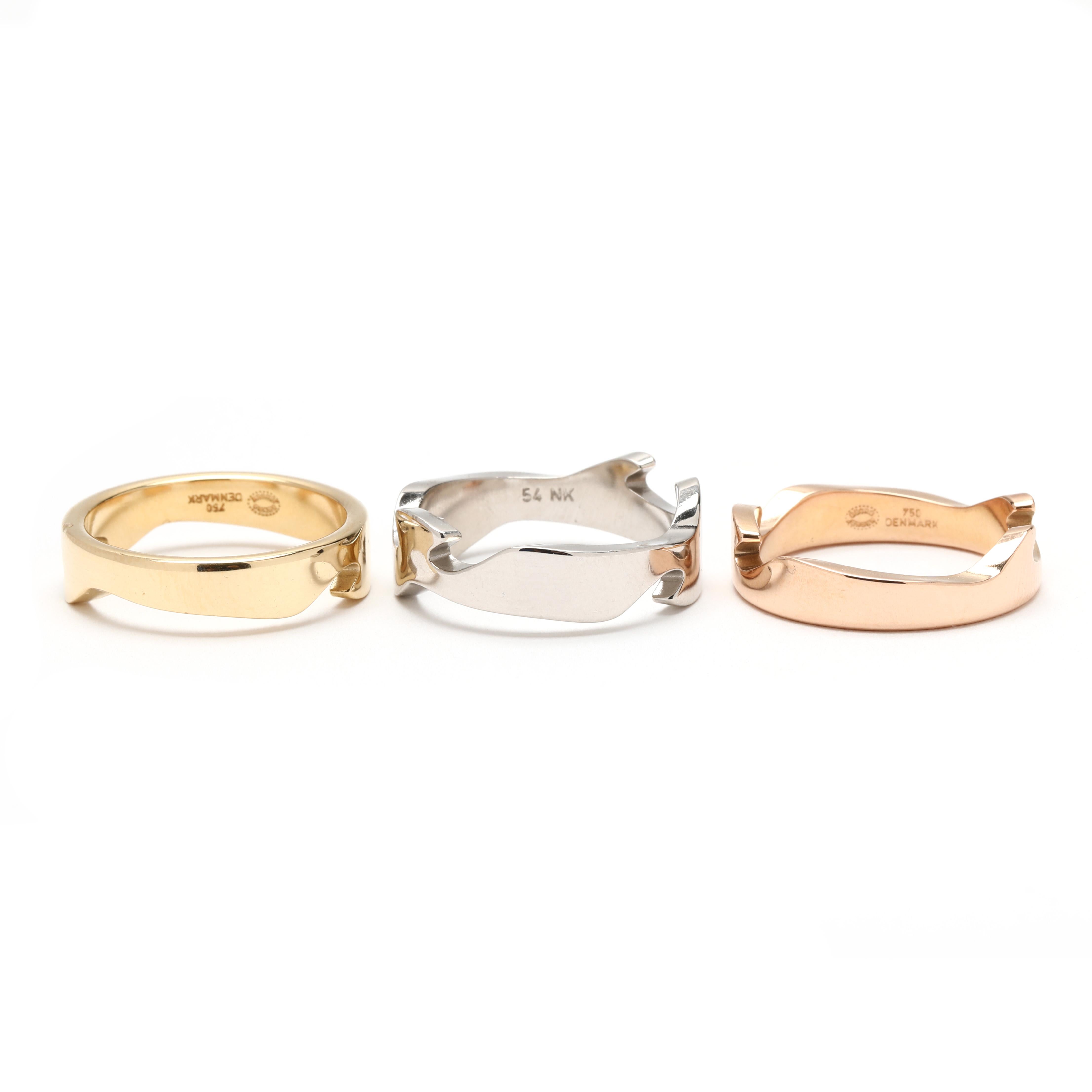 18k Yellow, White, and Rose Gold Georg Jensen Puzzle Ring, Ring Size 7 In Good Condition In McLeansville, NC