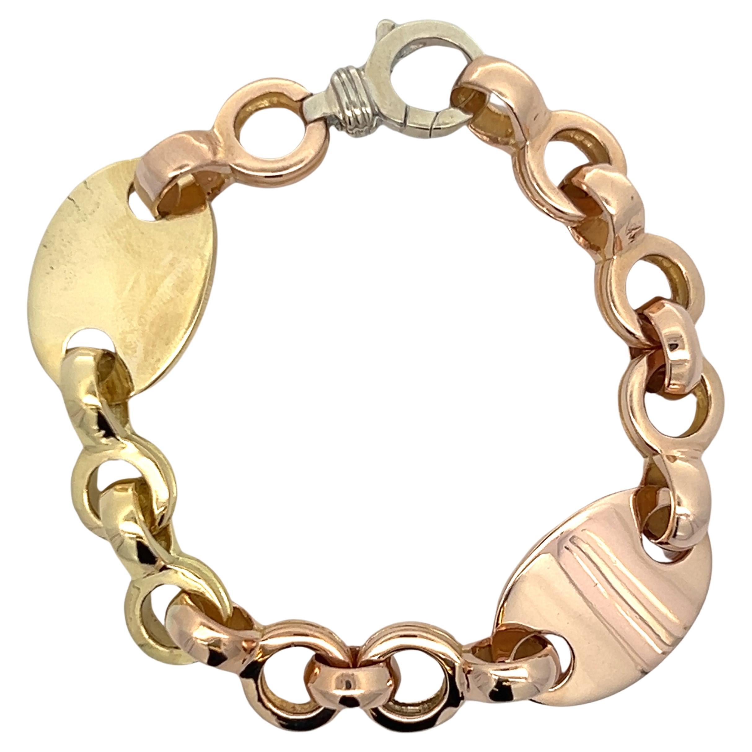 18k Gelb Weiß und Rose Gold ID-Armband 7,5"