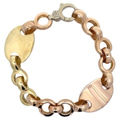 Bracelet d'identification en or jaune, blanc et rose 18k 7.5"