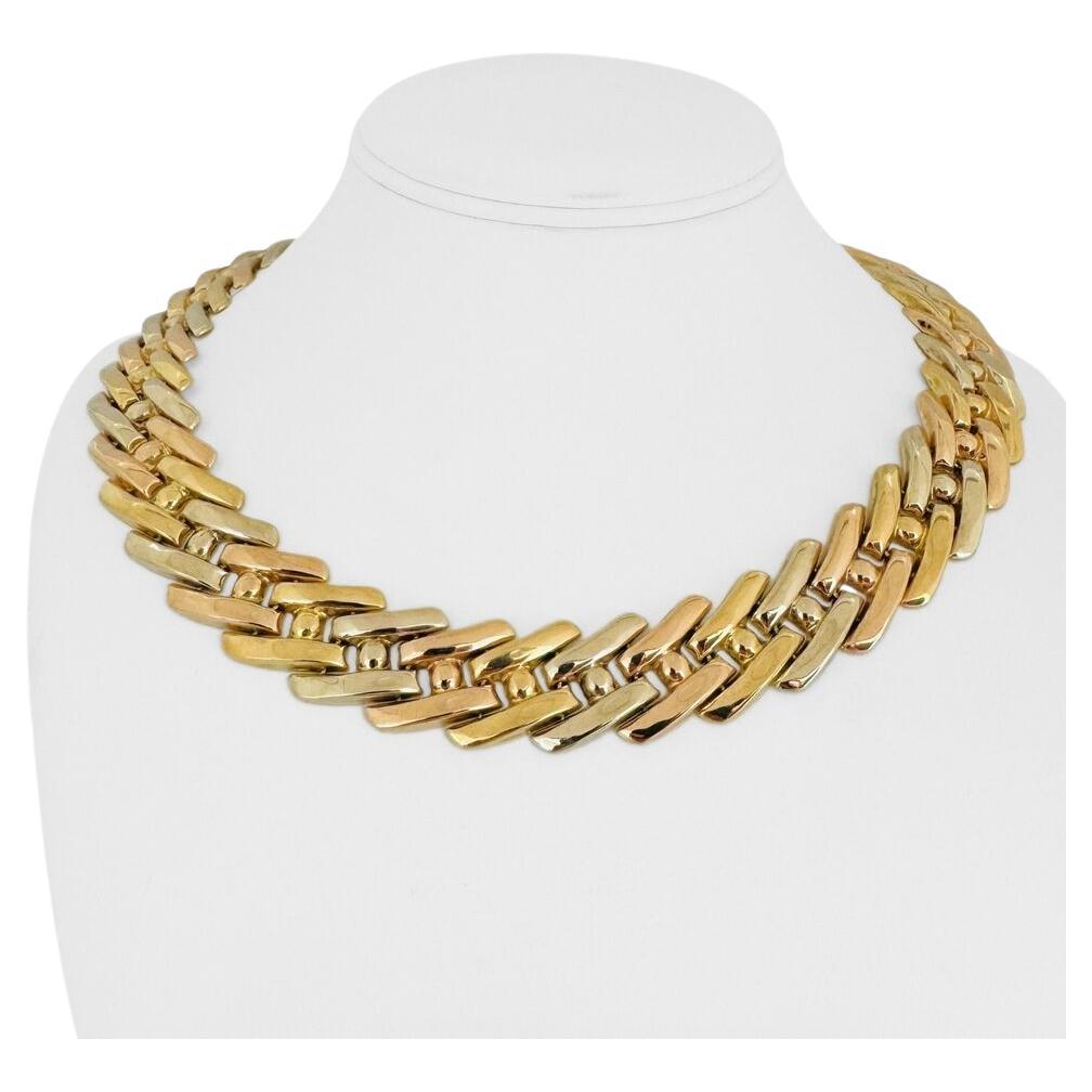 18k Yellow White and Rose Gold LadiesFancy Link Necklace