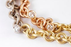 18 Karat Yellow White and Rose Gold Brilliant Cut Diamond Link Necklace