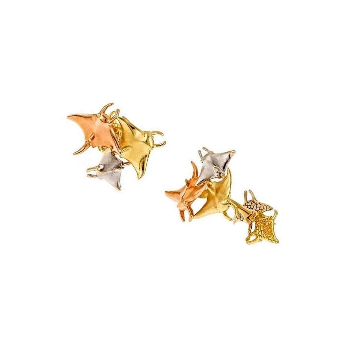 Contemporary 18k Yellow White and Rose Gold MANTA RAY Cufflinks by John Landrum Bryant For Sale