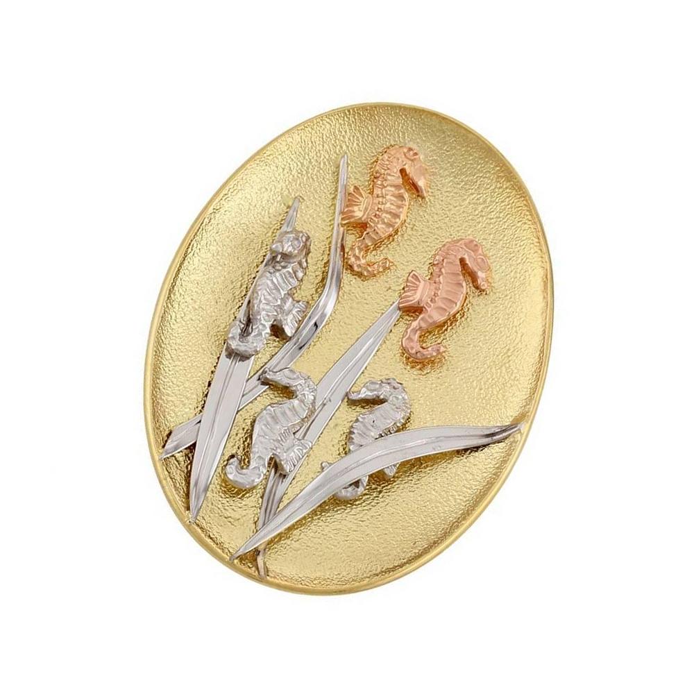 Contemporary 18k Yellow White and Rose Gold SEAHORSE CONVERGENCE Brooch John Landrum Bryant For Sale