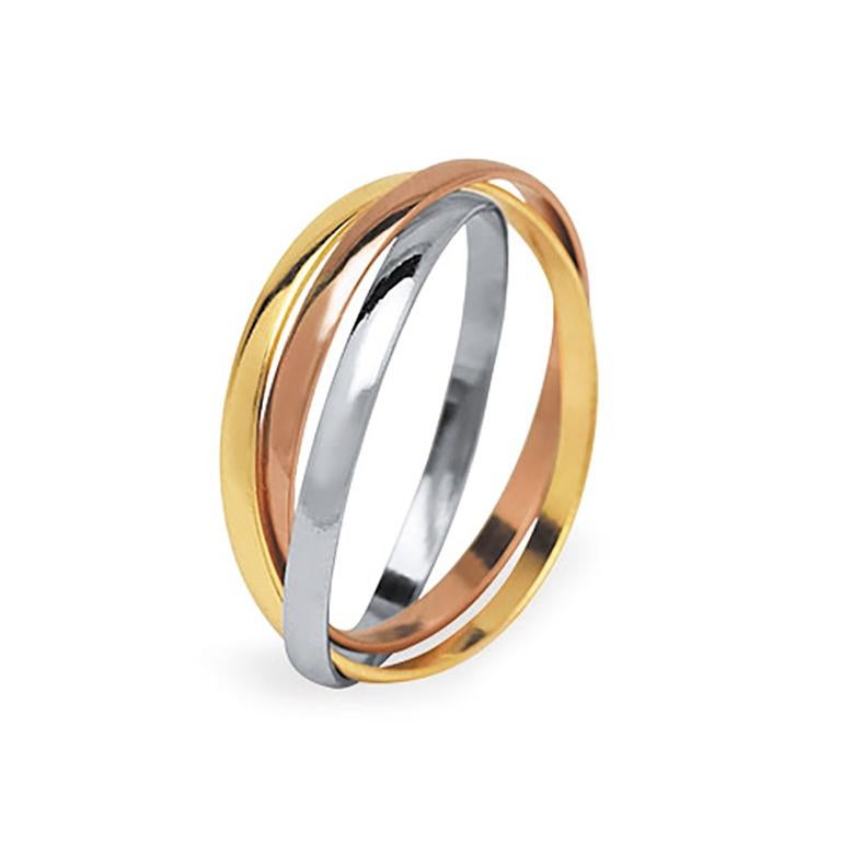 18K Yellow, White and Rose Gold Trinity Wedding Band 3