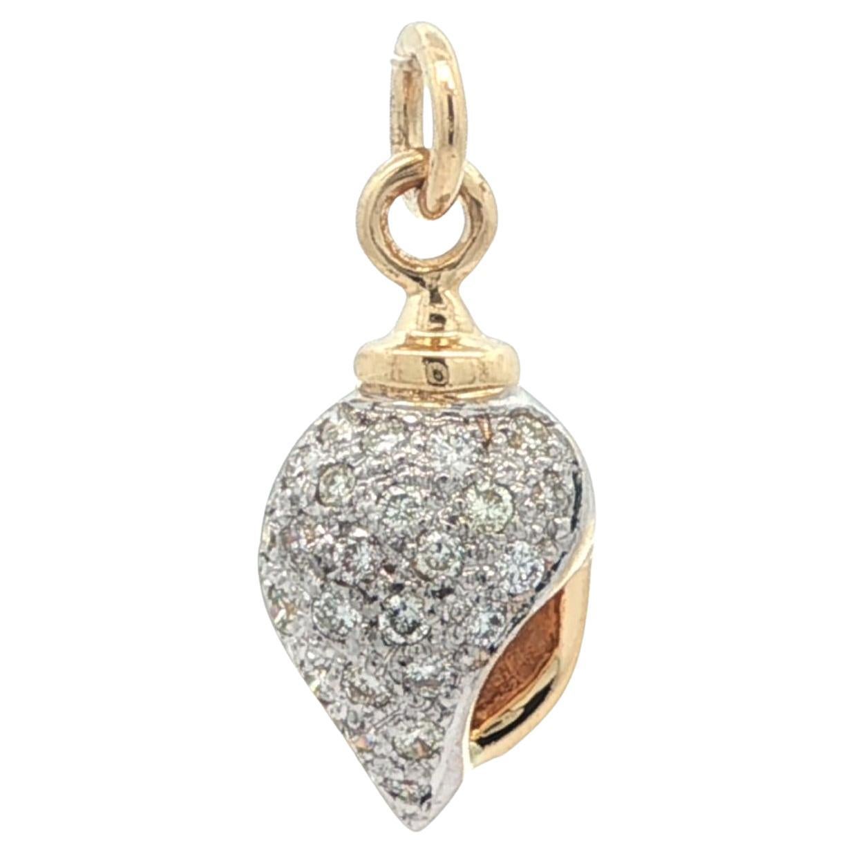 18k Yellow 
White Gold 0.15ctw Diamond Covered Sea Conch Shell Charm Pendant For Sale