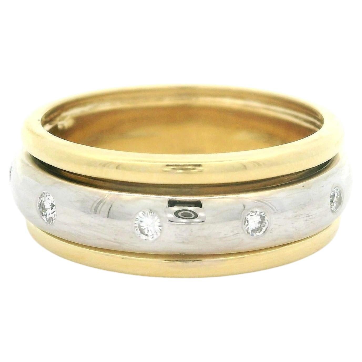 18k Yellow White Gold 0.25ctw Diamond Spinning Center 7.3mm Wide Band Ring