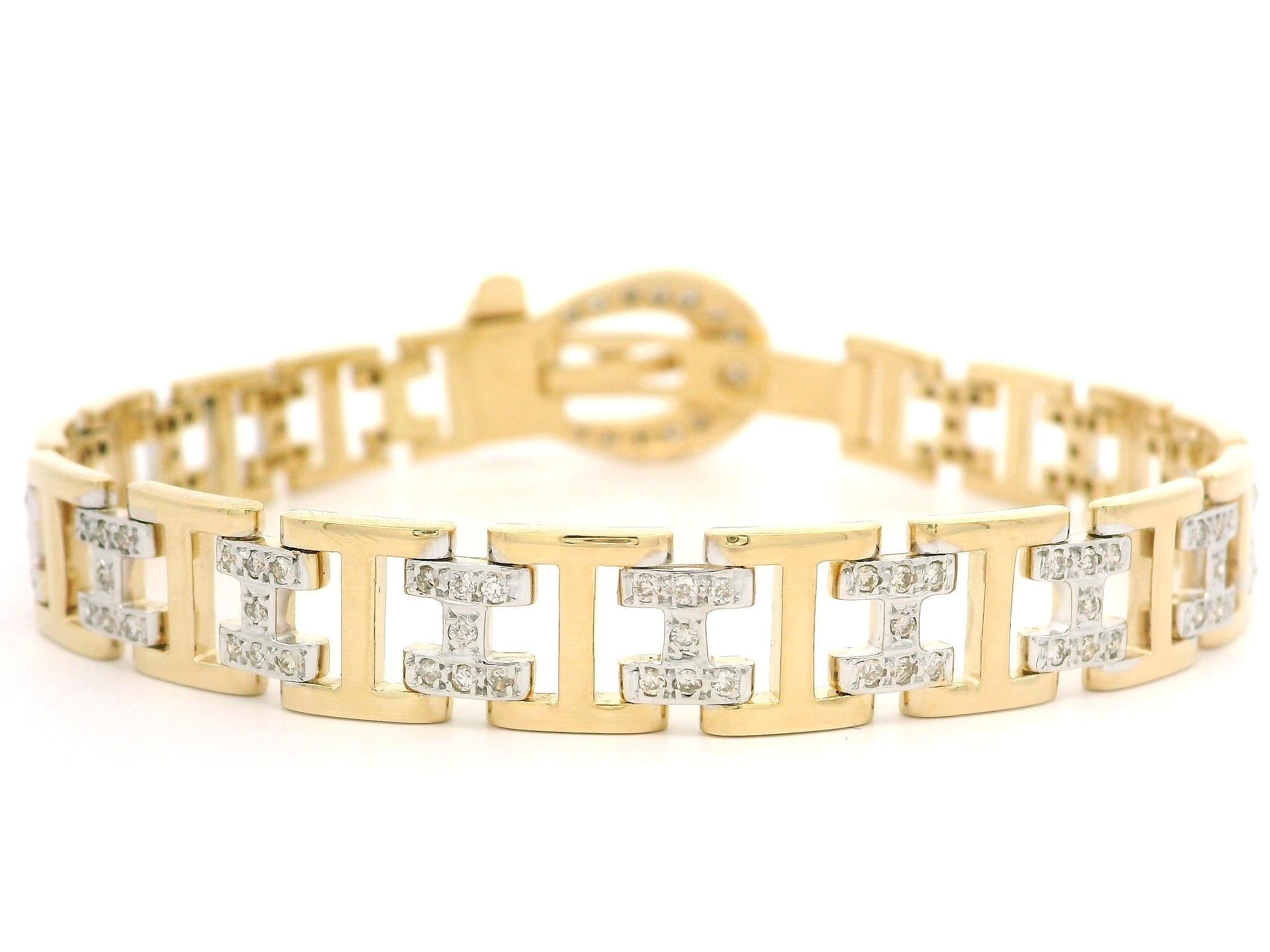 Taglio brillante Bracciale da cintura con fibbia lucida in oro giallo e bianco 18k con diamante H Link da 0,80 ct. in vendita