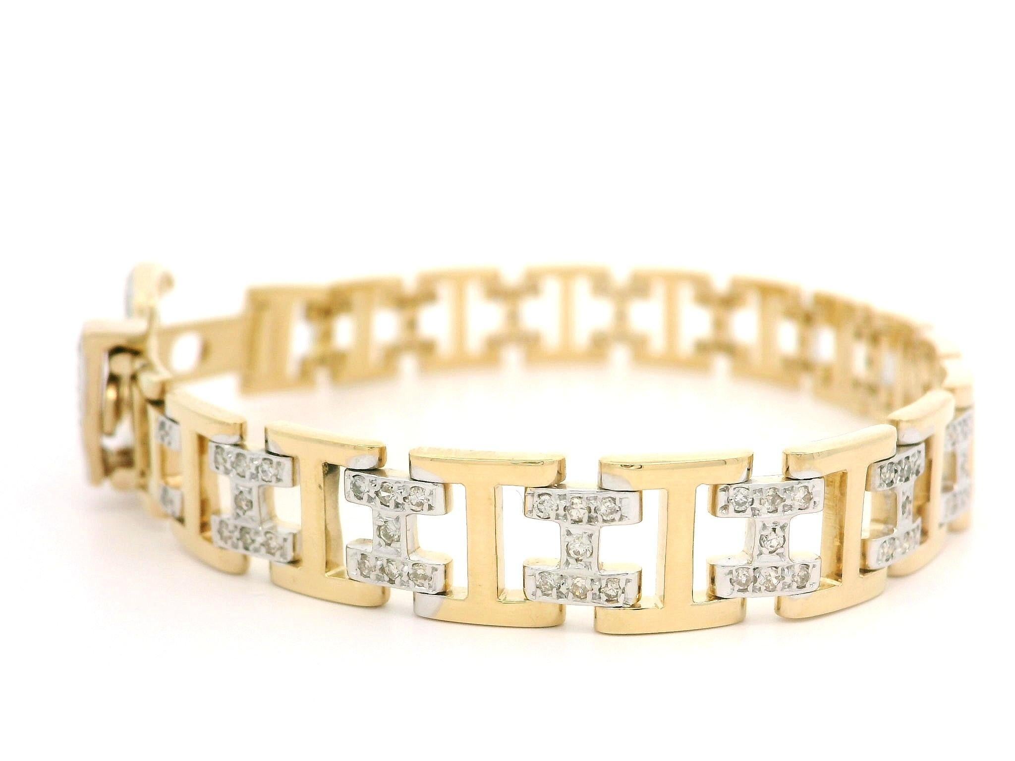 Bracciale da cintura con fibbia lucida in oro giallo e bianco 18k con diamante H Link da 0,80 ct. In condizioni buone in vendita a Montclair, NJ