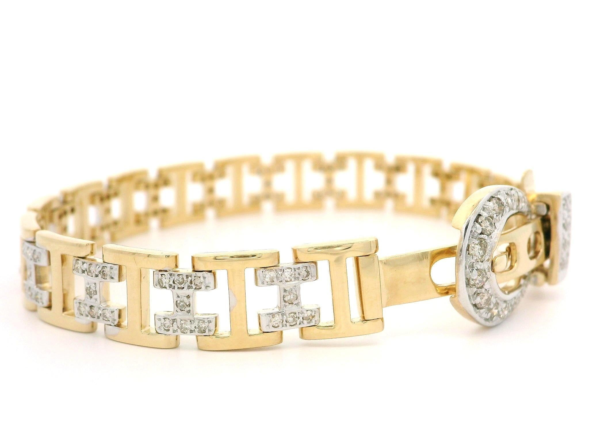 Donna Bracciale da cintura con fibbia lucida in oro giallo e bianco 18k con diamante H Link da 0,80 ct. in vendita