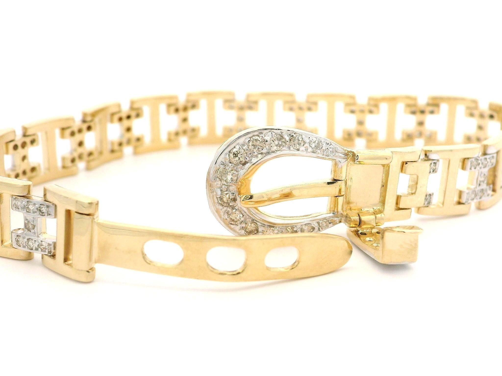 Bracciale da cintura con fibbia lucida in oro giallo e bianco 18k con diamante H Link da 0,80 ct. in vendita 1