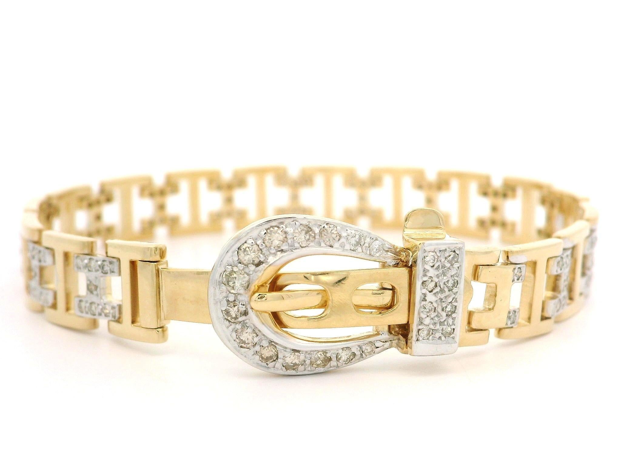 Bracciale da cintura con fibbia lucida in oro giallo e bianco 18k con diamante H Link da 0,80 ct. in vendita 2