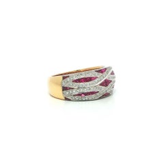 18k Yellow & White Gold 1.56ctw Ruby & Diamond Wide Wavy Domed Band Ring