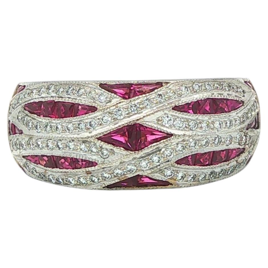 18k Yellow & White Gold 1.56ctw Ruby & Diamond Wide Wavy Domed Band Ring