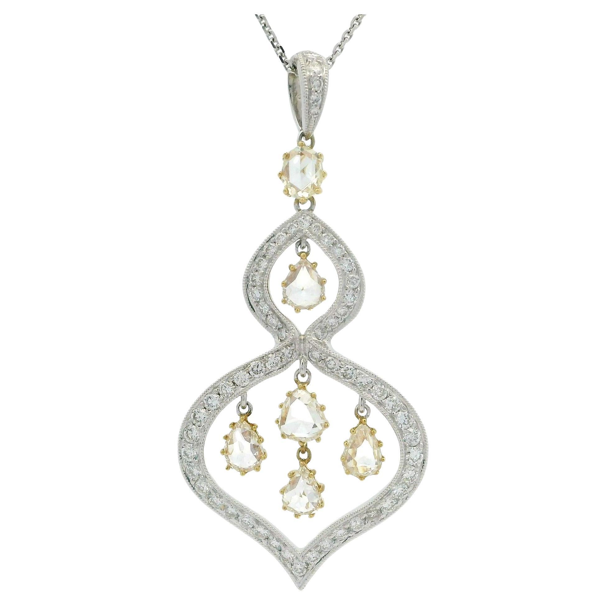 18k Yellow & White Gold 1.90ctw Diamond Tassel Pendant 18" Chain Necklace