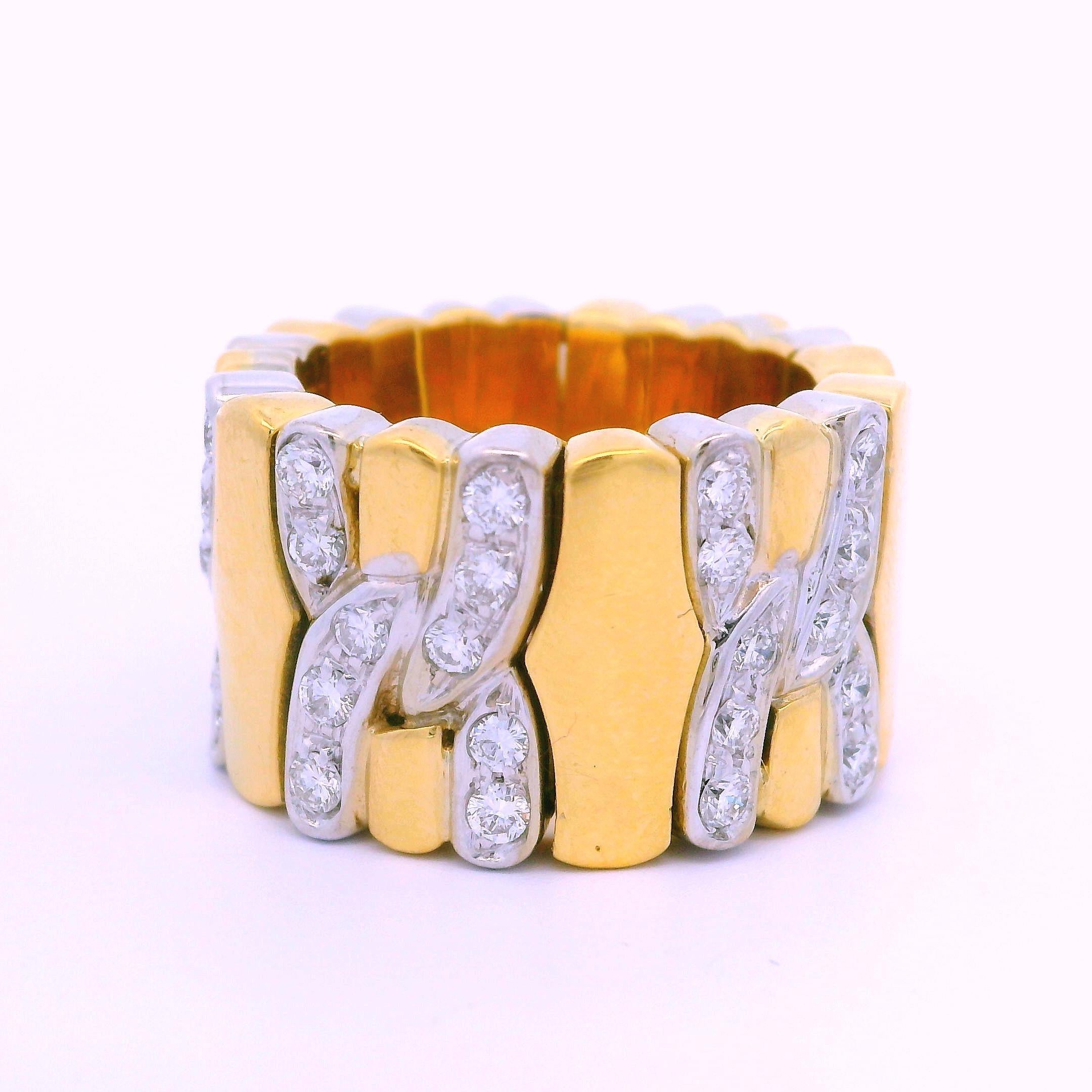 18k Yellow & White Gold 1ctw Diamond Flexible 12.8mm Wide Open Band Ring For Sale 5