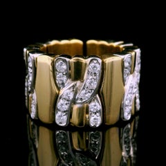 18k Yellow & White Gold 1ctw Diamond Flexible 12.8mm Wide Open Band Ring
